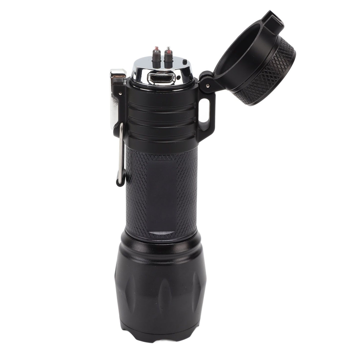 Electric Lighter Waterproof Windproof Aluminum Alloy Portable Lighter with Flashlight 3.7v Black