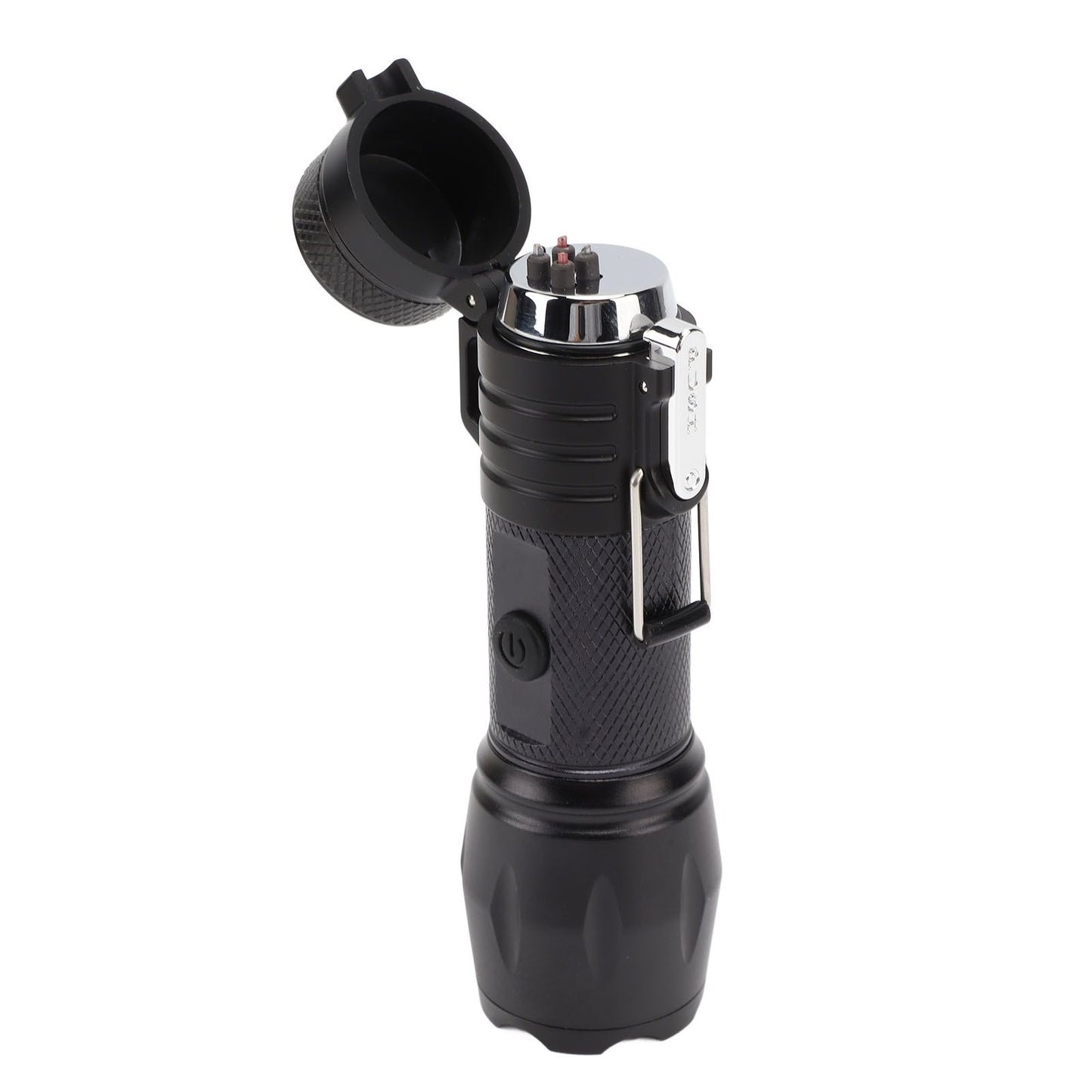 Electric Lighter Waterproof Windproof Aluminum Alloy Portable Lighter with Flashlight 3.7v Black
