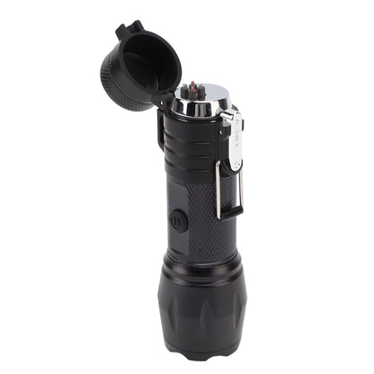 Electric Lighter Waterproof Windproof Aluminum Alloy Portable Lighter with Flashlight 3.7v Black
