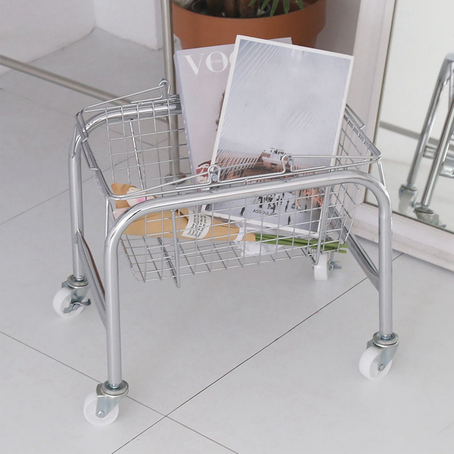 Storage Basket Convenient High Load Bearing Capacity for Bedroom Kitchen Dormitory Supplies Plastic Rolling Wheel + Storage Basket