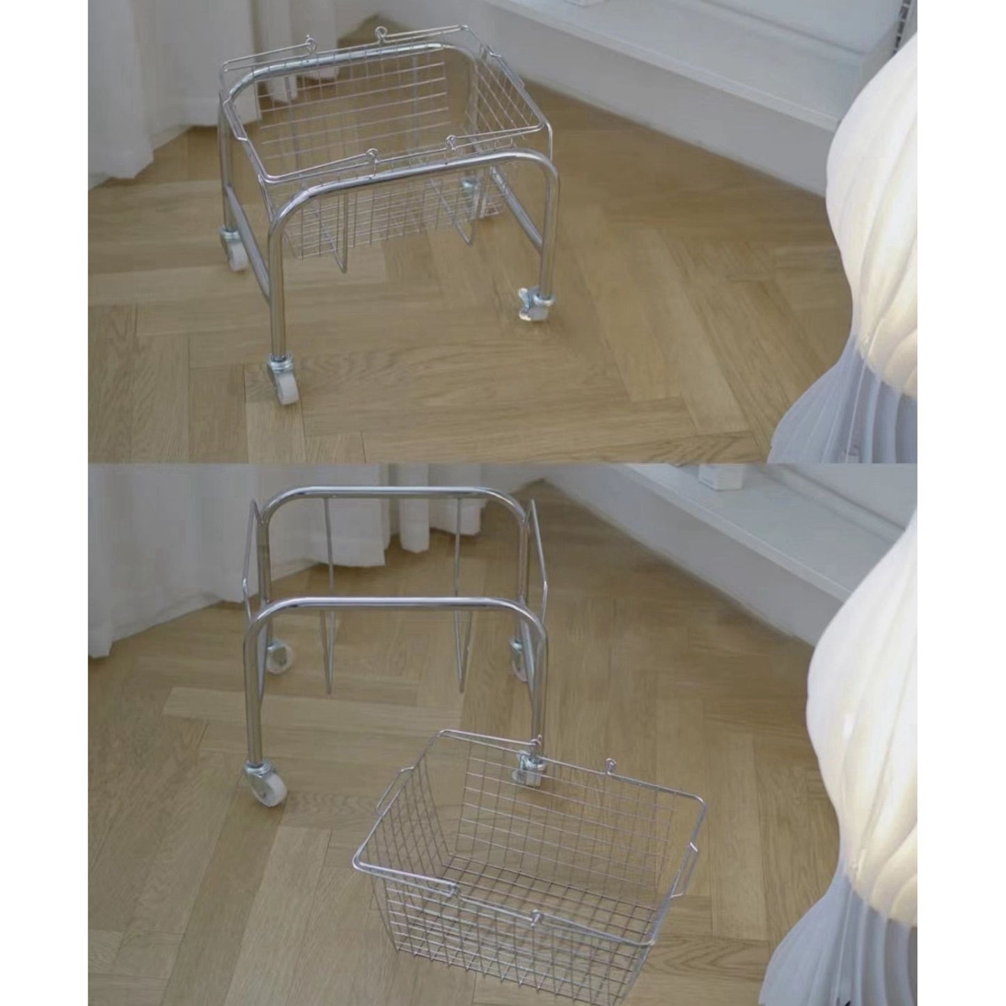 Storage Basket Convenient High Load Bearing Capacity for Bedroom Kitchen Dormitory Supplies Plastic Rolling Wheel + Storage Basket