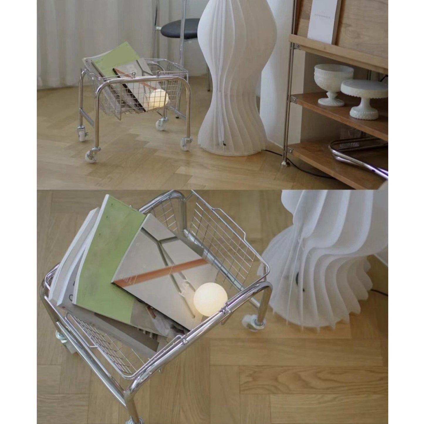 Storage Basket Convenient High Load Bearing Capacity for Bedroom Kitchen Dormitory Supplies Plastic Rolling Wheel + Storage Basket