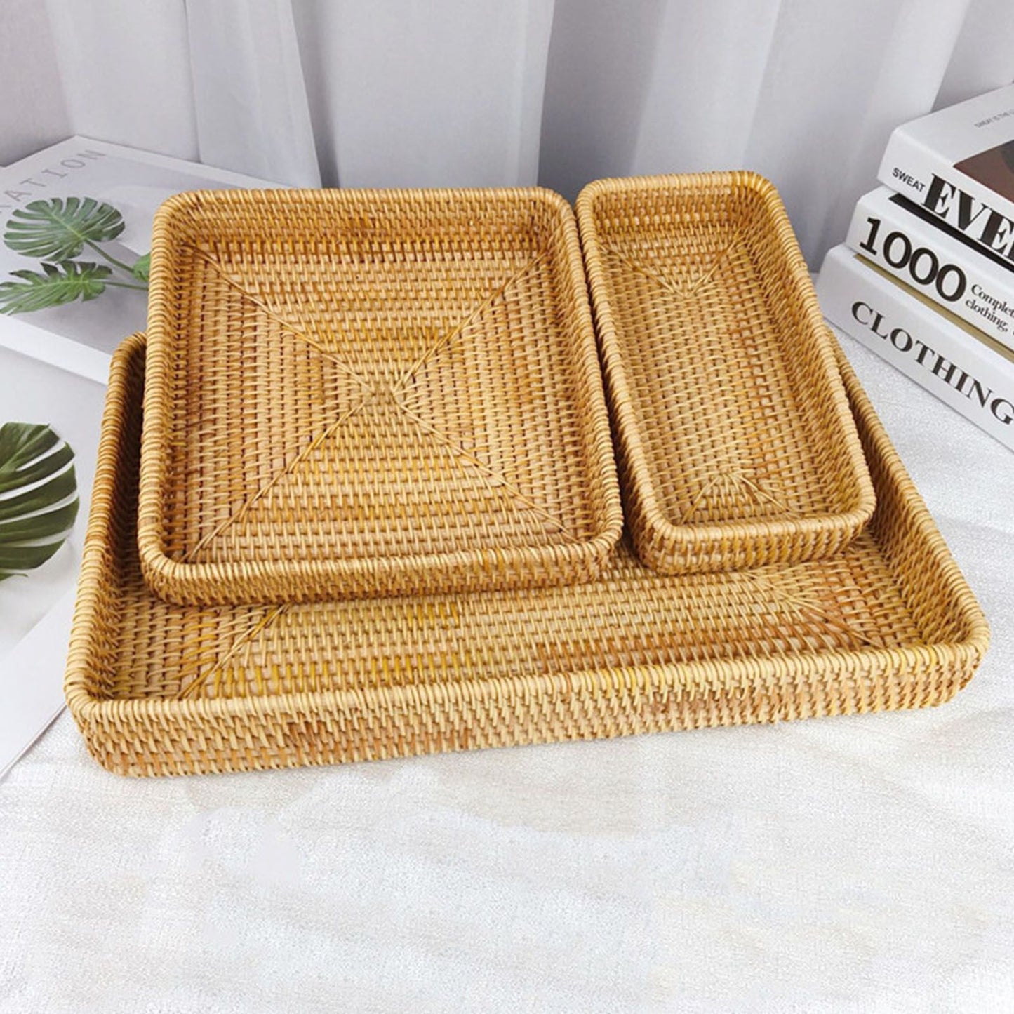 Rattan Tray Tabletop Organization Hand Woven Snack Storage Basket Multifunctional Serving Tray L