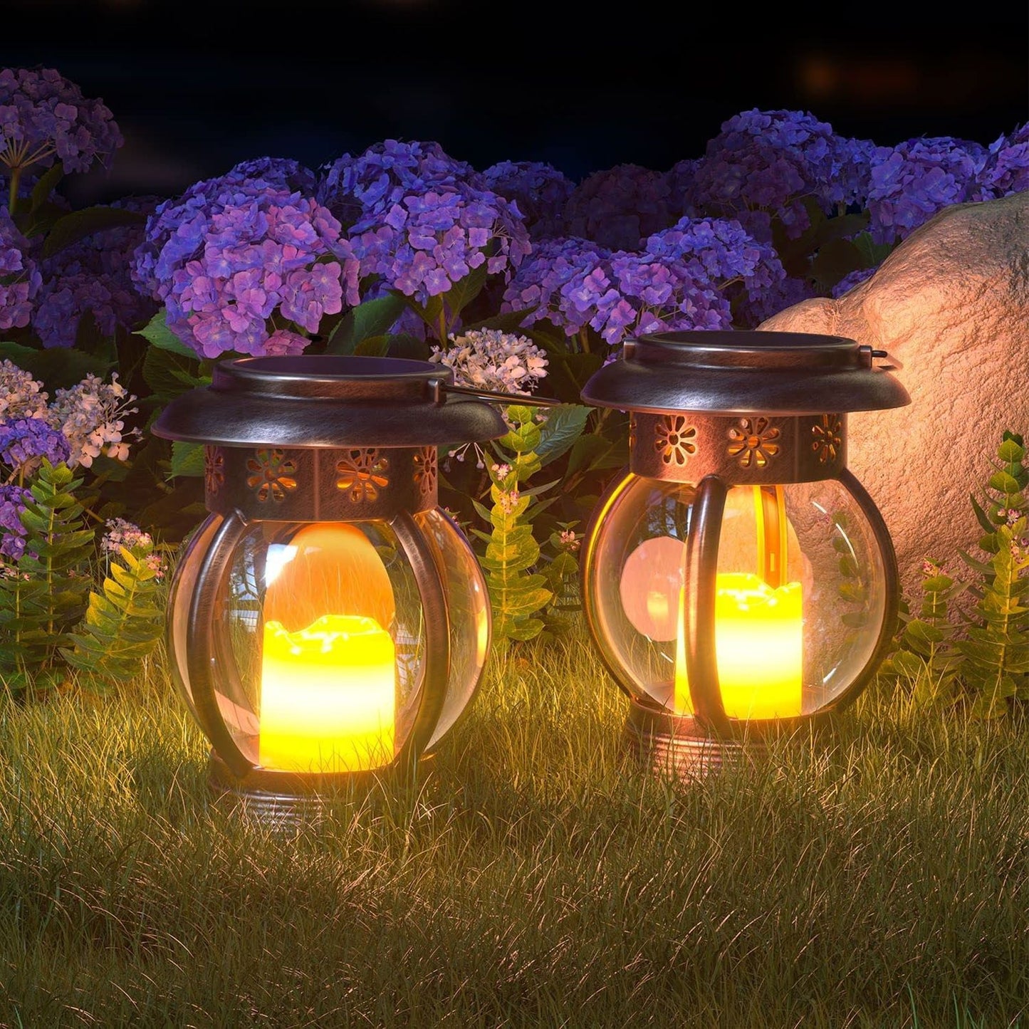 Brass Color Courtyard Solar Powered Hanging Lantern Light IP44 Waterproof Garden LED Lantern Lamp for Yard