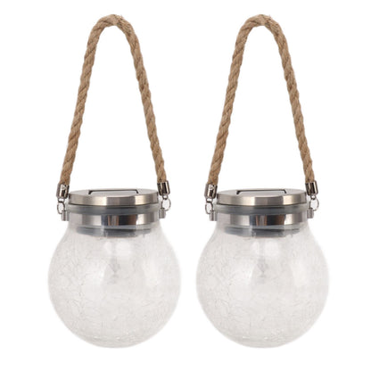 2Pcs Solar Glass Ball Waterproof Automatic LED Rotating Cracked Lantern Light for Lawn Terrace Outdoor