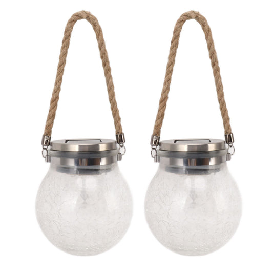 2Pcs Solar Glass Ball Waterproof Automatic LED Rotating Cracked Lantern Light for Lawn Terrace Outdoor