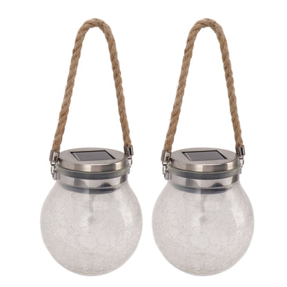 2Pcs Solar Glass Ball Waterproof Automatic LED Rotating Cracked Lantern Light for Lawn Terrace Outdoor