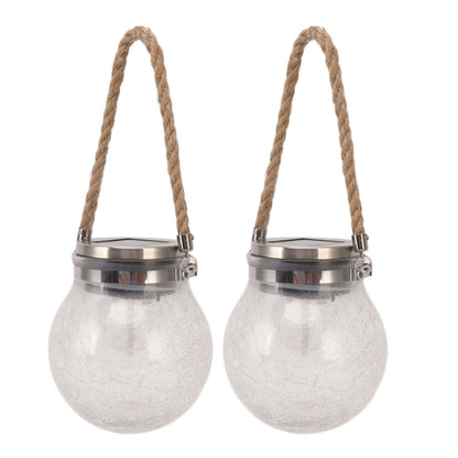 2Pcs Solar Glass Ball Waterproof Automatic LED Rotating Cracked Lantern Light for Lawn Terrace Outdoor