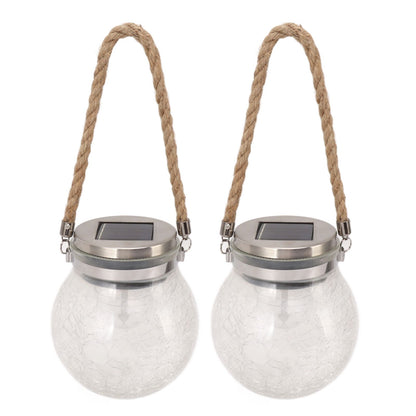2Pcs Solar Glass Ball Waterproof Automatic LED Rotating Cracked Lantern Light for Lawn Terrace Outdoor