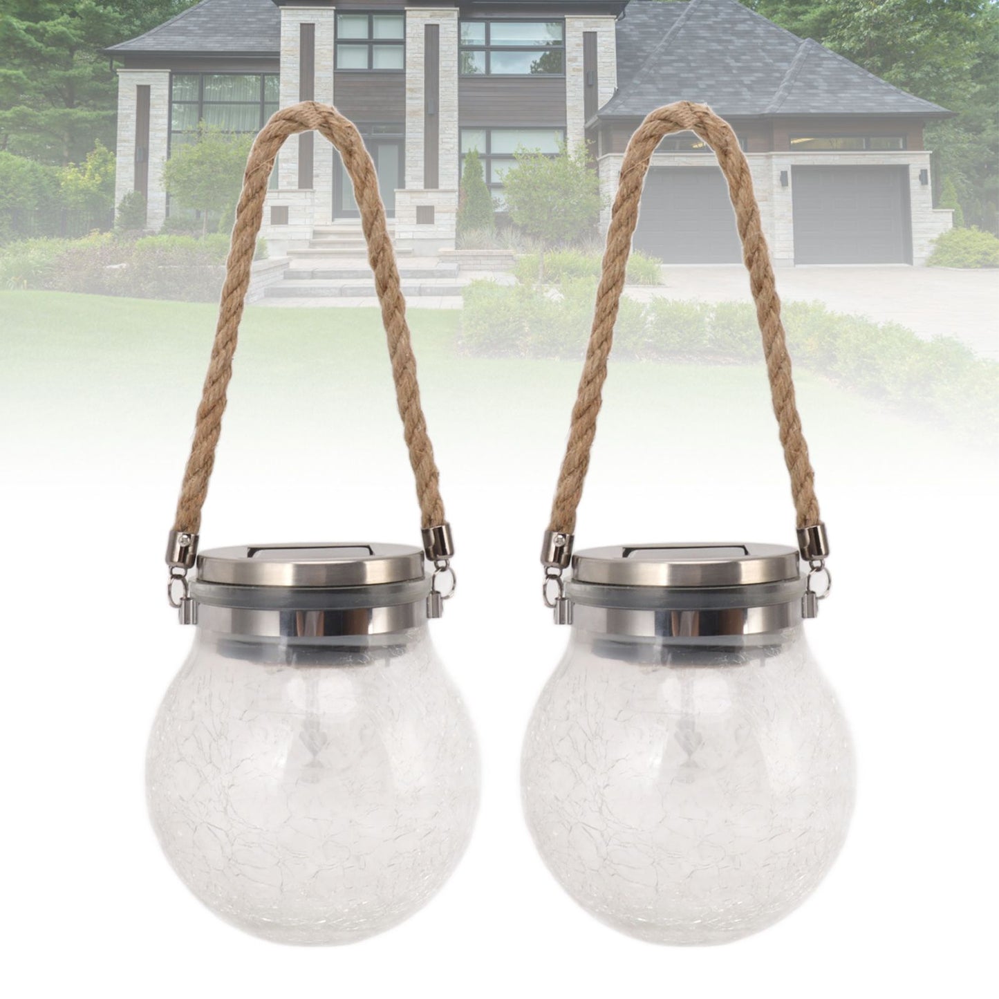 2Pcs Solar Glass Ball Waterproof Automatic LED Rotating Cracked Lantern Light for Lawn Terrace Outdoor