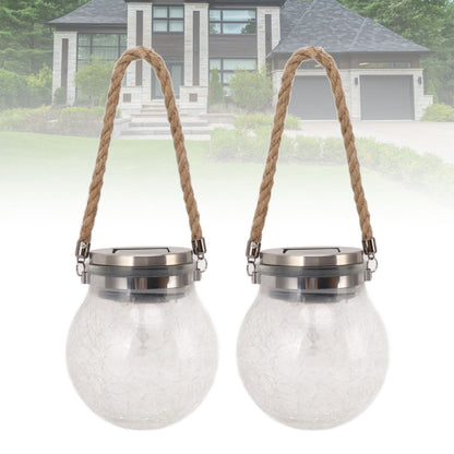 2Pcs Solar Glass Ball Waterproof Automatic LED Rotating Cracked Lantern Light for Lawn Terrace Outdoor