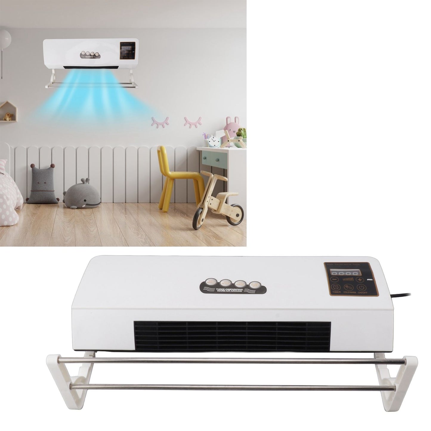 1800W Electric Space Heater for Indoor with Remote Wall Mounted Heater Fan Combo Low Noise Timing Function for Home Office 220V Prise UA