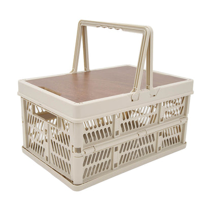 Camping Picnic Basket Foldable Large Capacity Multifunction Handheld Camping Storage Basket Camping Storage Box Grey White S
