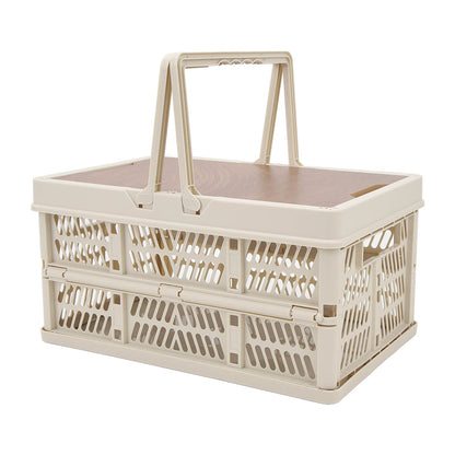 Camping Picnic Basket Foldable Large Capacity Multifunction Handheld Camping Storage Basket Camping Storage Box Grey White M