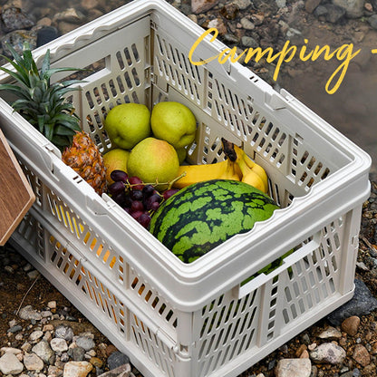 Camping Picnic Basket Foldable Large Capacity Multifunction Handheld Camping Storage Basket Camping Storage Box Grey White M