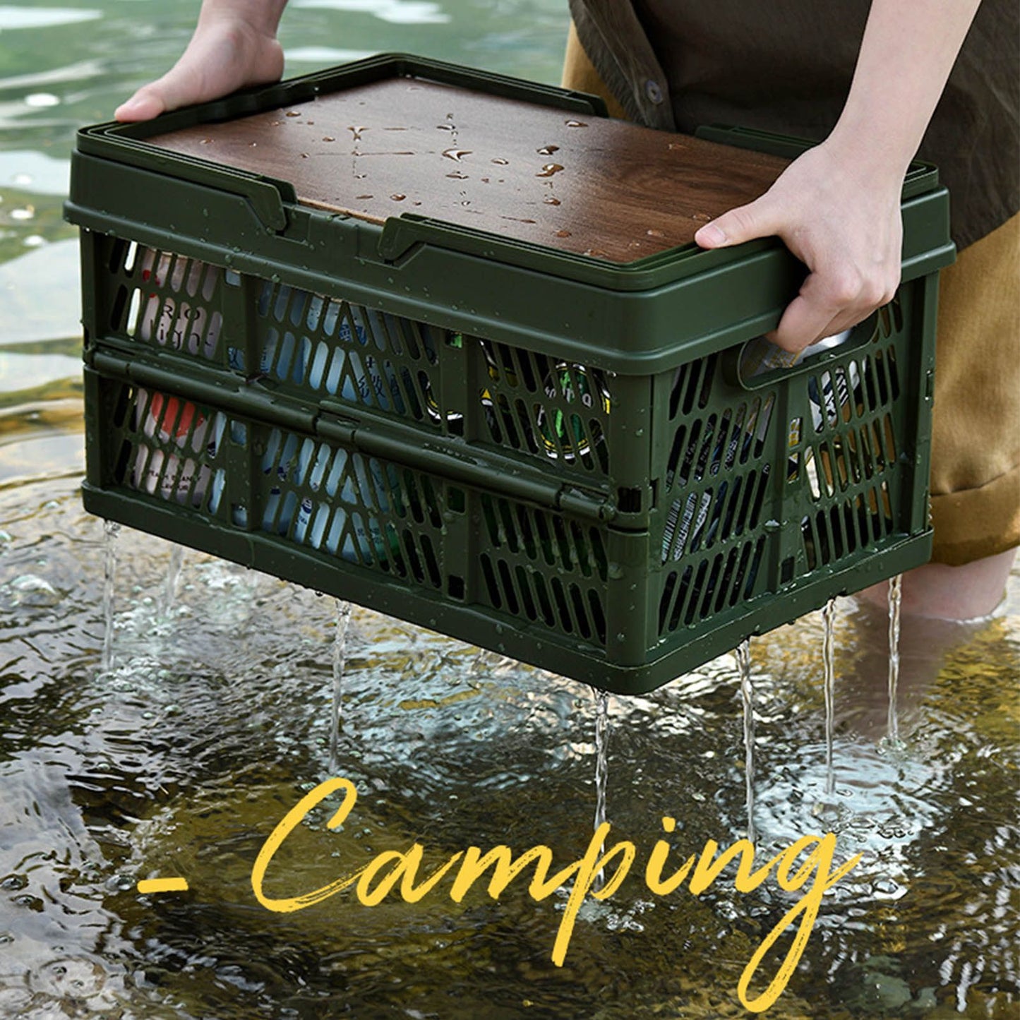 Camping Picnic Basket Foldable Large Capacity Multifunction Handheld Camping Storage Basket Camping Storage Box Green S