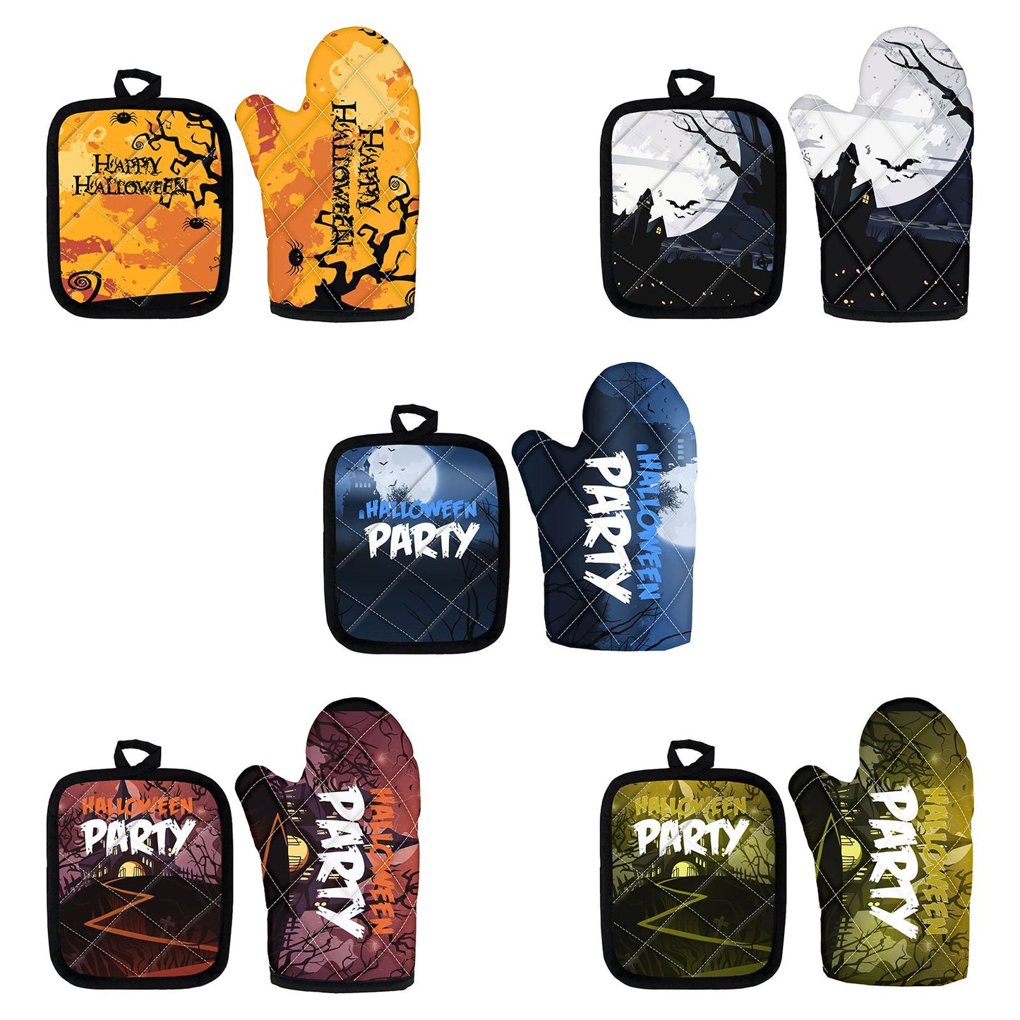 Halloween Baking Insulation Gloves Oven Microwave Oven Gloves Mat Set V1294-YM220920HR03-1-0421