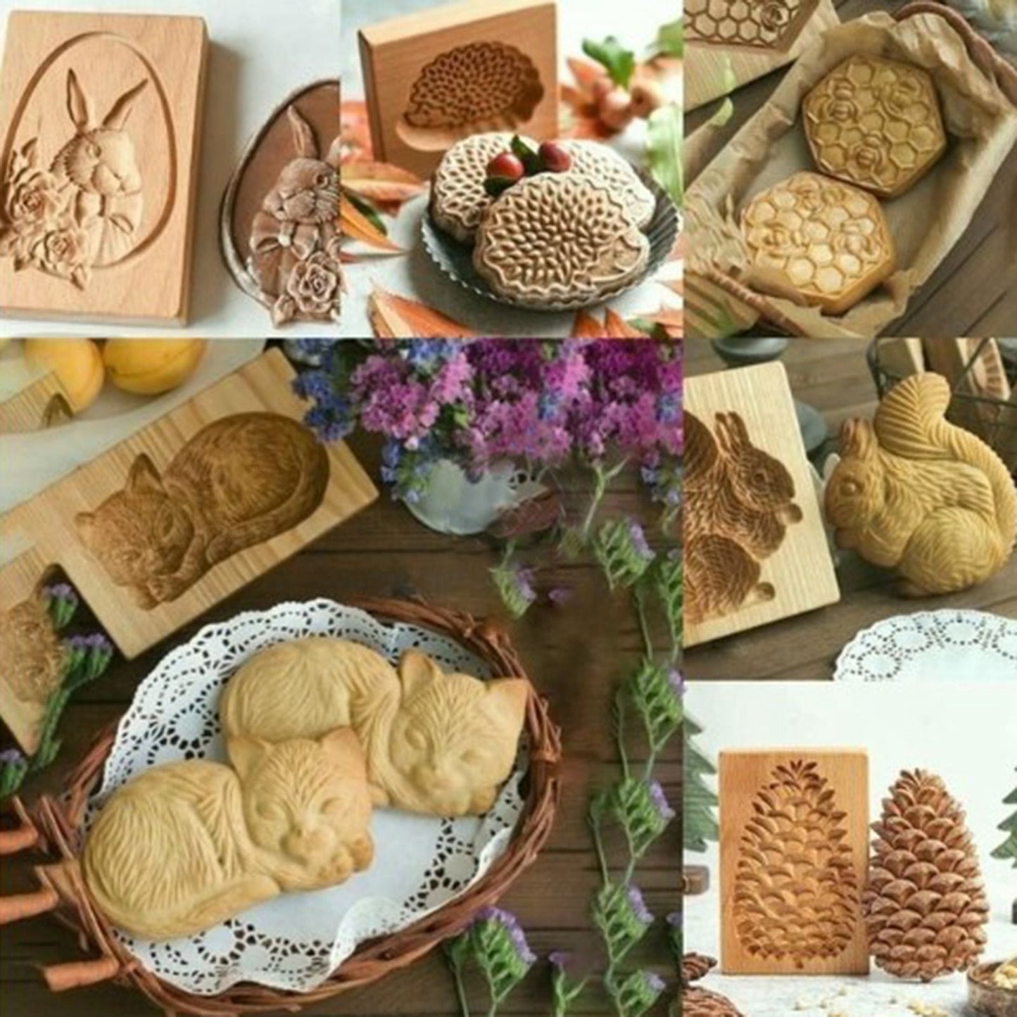 Cookie Embossing Molds Wooden Cookie Molds Biscuit Press Stamp Mold Baking Tools V1294-YM220923GW01-10-0421