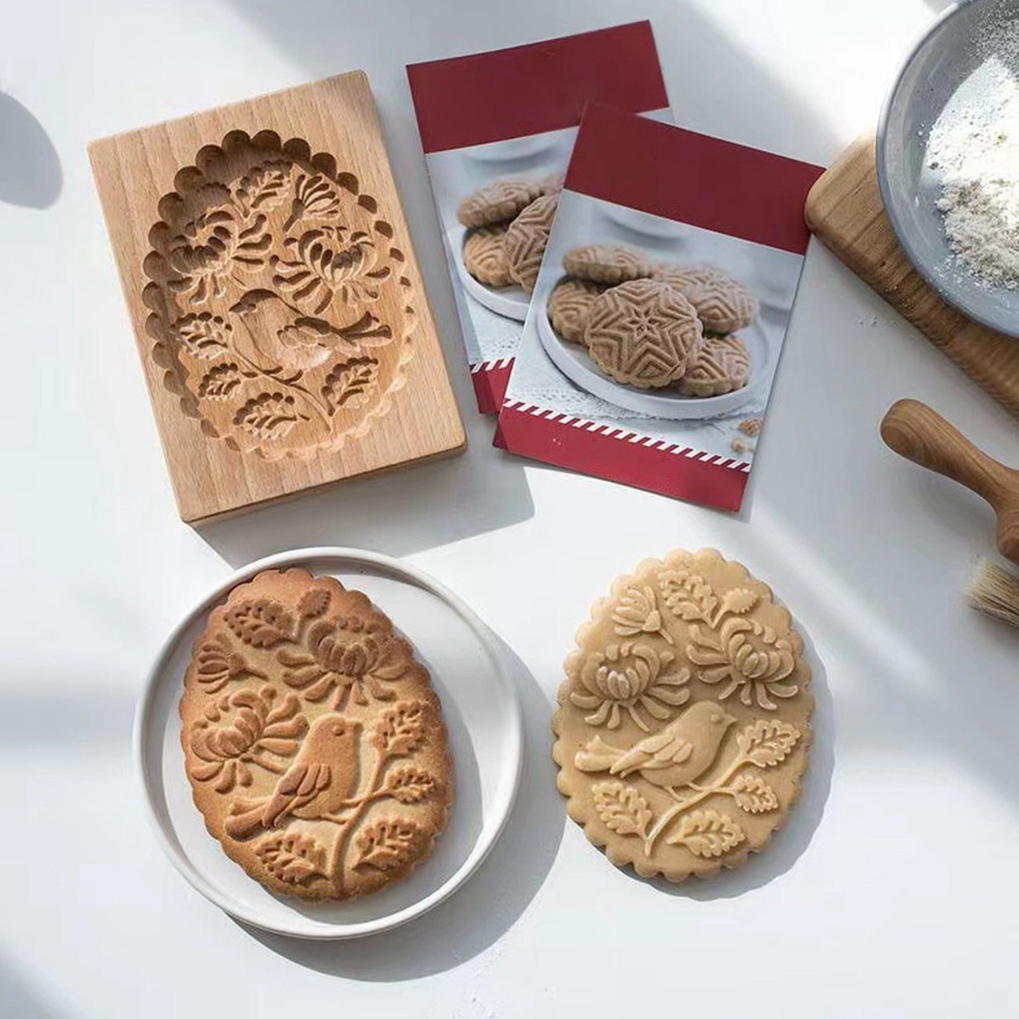 Cookie Embossing Molds Wooden Cookie Molds Biscuit Press Stamp Mold Baking Tools V1294-YM220923GW01-10-0421