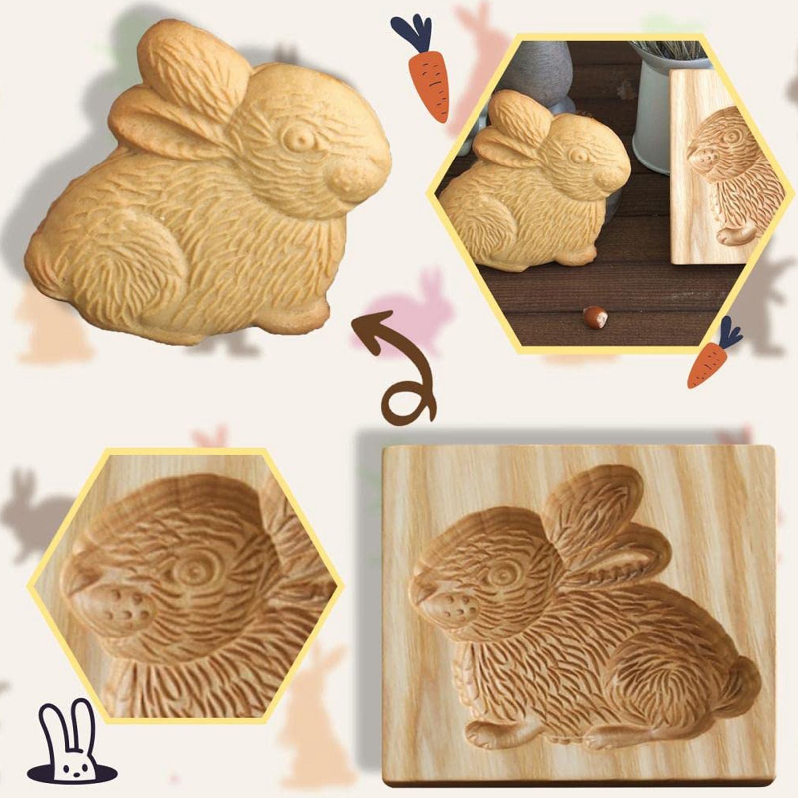 Cookie Embossing Molds Wooden Cookie Molds Biscuit Press Stamp Mold Baking Tools V1294-YM220923GW01-10-0421