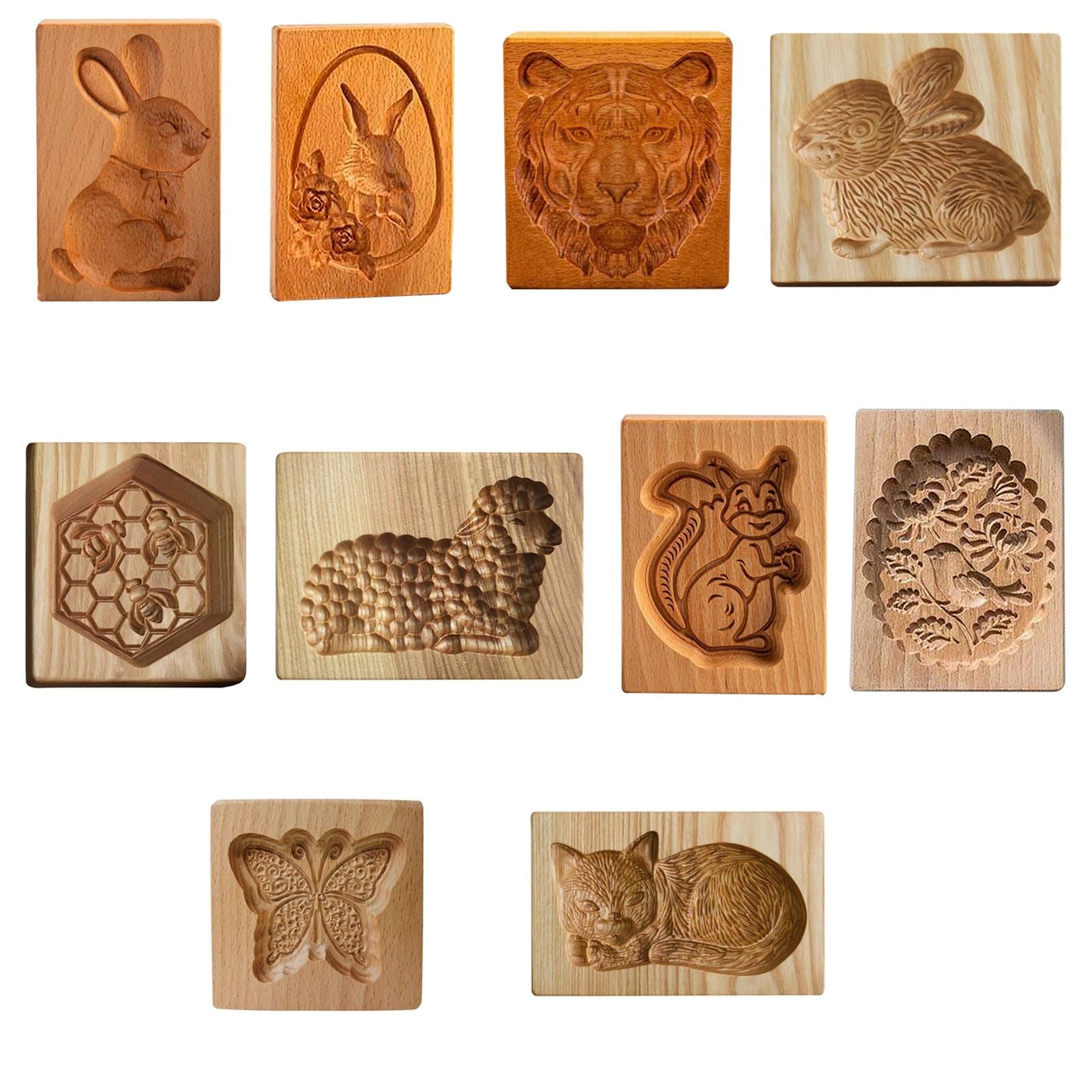 Cookie Embossing Molds Wooden Cookie Molds Biscuit Press Stamp Mold Baking Tools V1294-YM220923GW01-10-0421