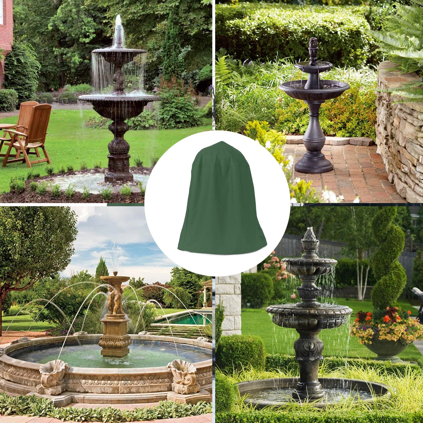 Garden Fountain Statue Protective Cover Silver Coated Oxford Cloth Waterproof Windproof Fountain Protector V1294-YM220928YA04-2-0421