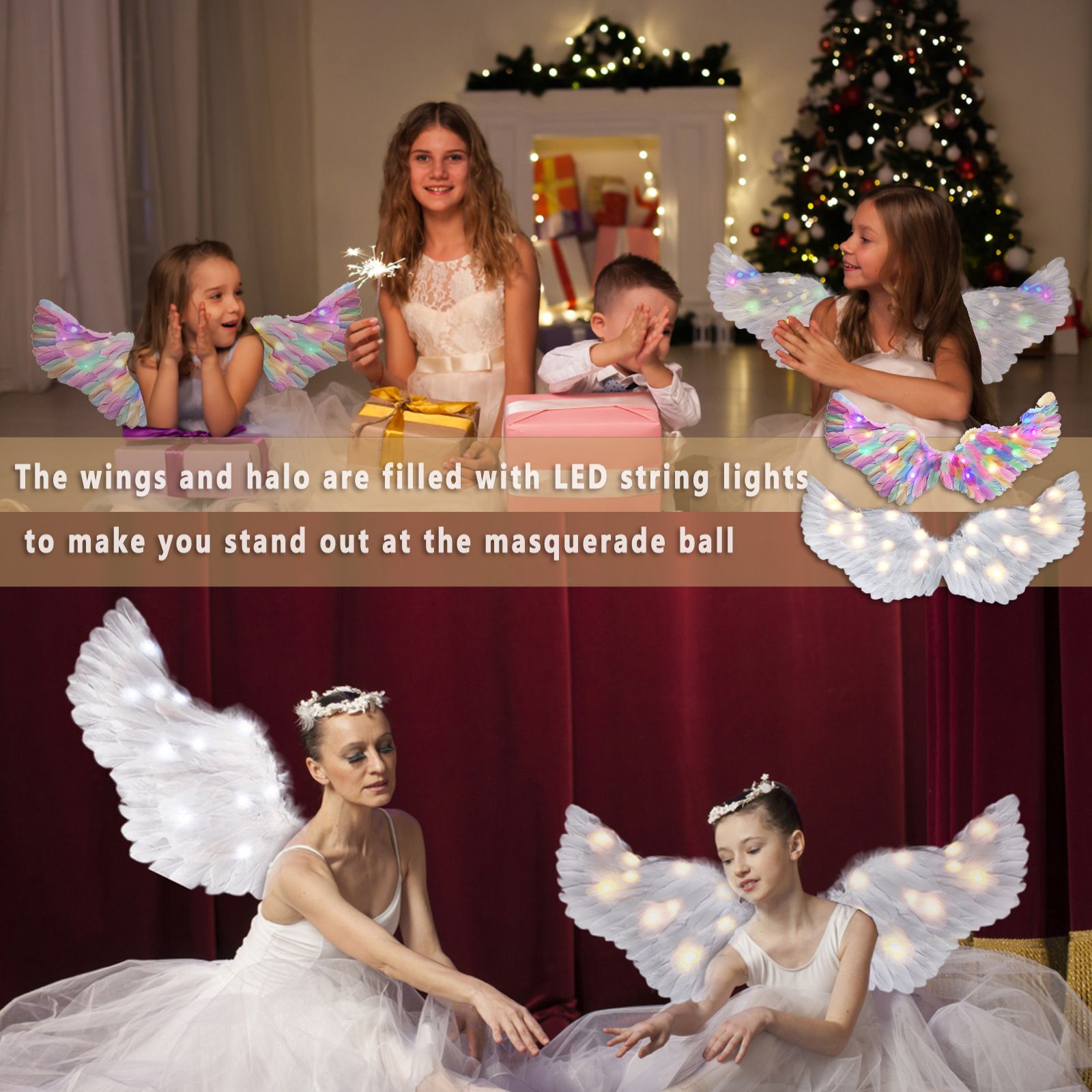 Glowing Angel Wings with LED String Lights Halloween Party Cosplay Costume Accessories Props V1294-YM221001YF64-5-0421