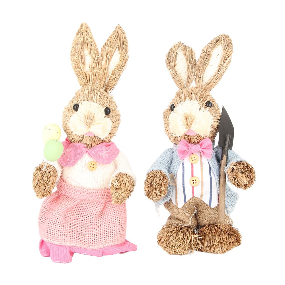 2PCS Easter Bunny Ornament Cute Rustic Simulation Rabbit Doll Home Party Supplies 23cm V1294-YM221012FB03-0421