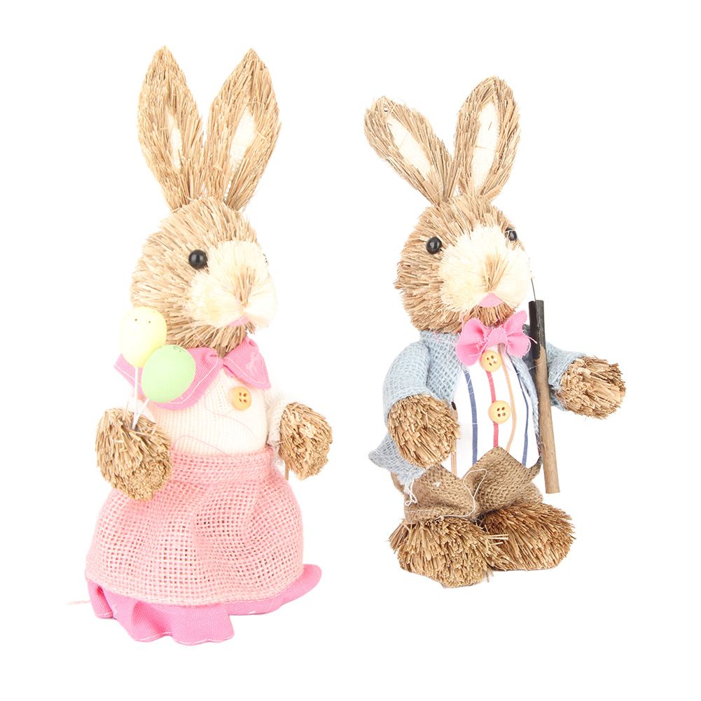 2PCS Easter Bunny Ornament Cute Rustic Simulation Rabbit Doll Home Party Supplies 23cm V1294-YM221012FB03-0421