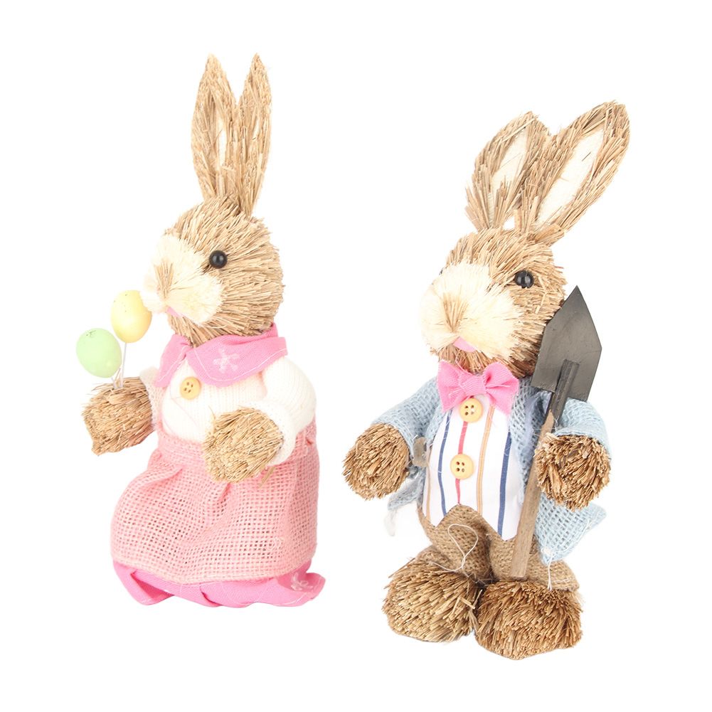 2PCS Easter Bunny Ornament Cute Rustic Simulation Rabbit Doll Home Party Supplies 23cm V1294-YM221012FB03-0421