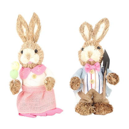 2PCS Easter Bunny Ornament Cute Rustic Simulation Rabbit Doll Home Party Supplies 23cm V1294-YM221012FB03-0421