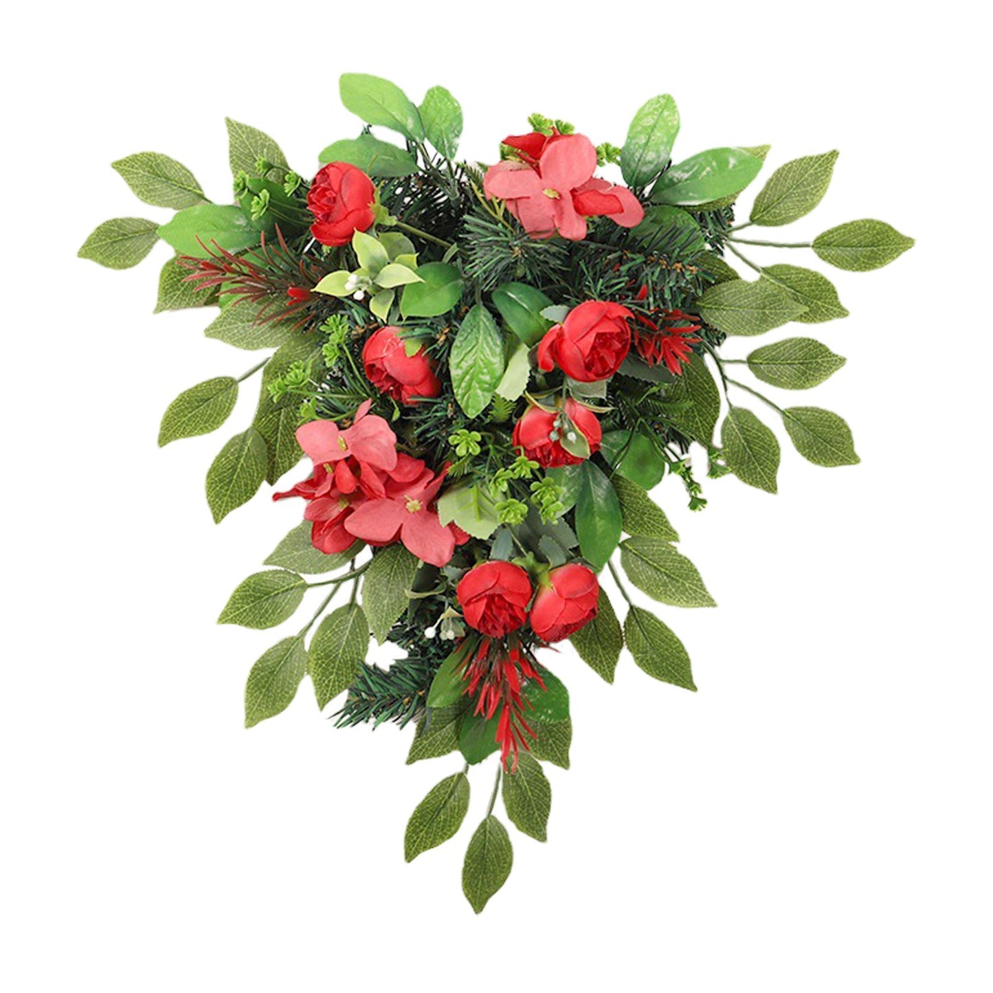 Red Tea Bud Hydrangea Upside down Tree PVC Green Plant Door Hanging Home Decoration V1294-YM221013YA04-0421