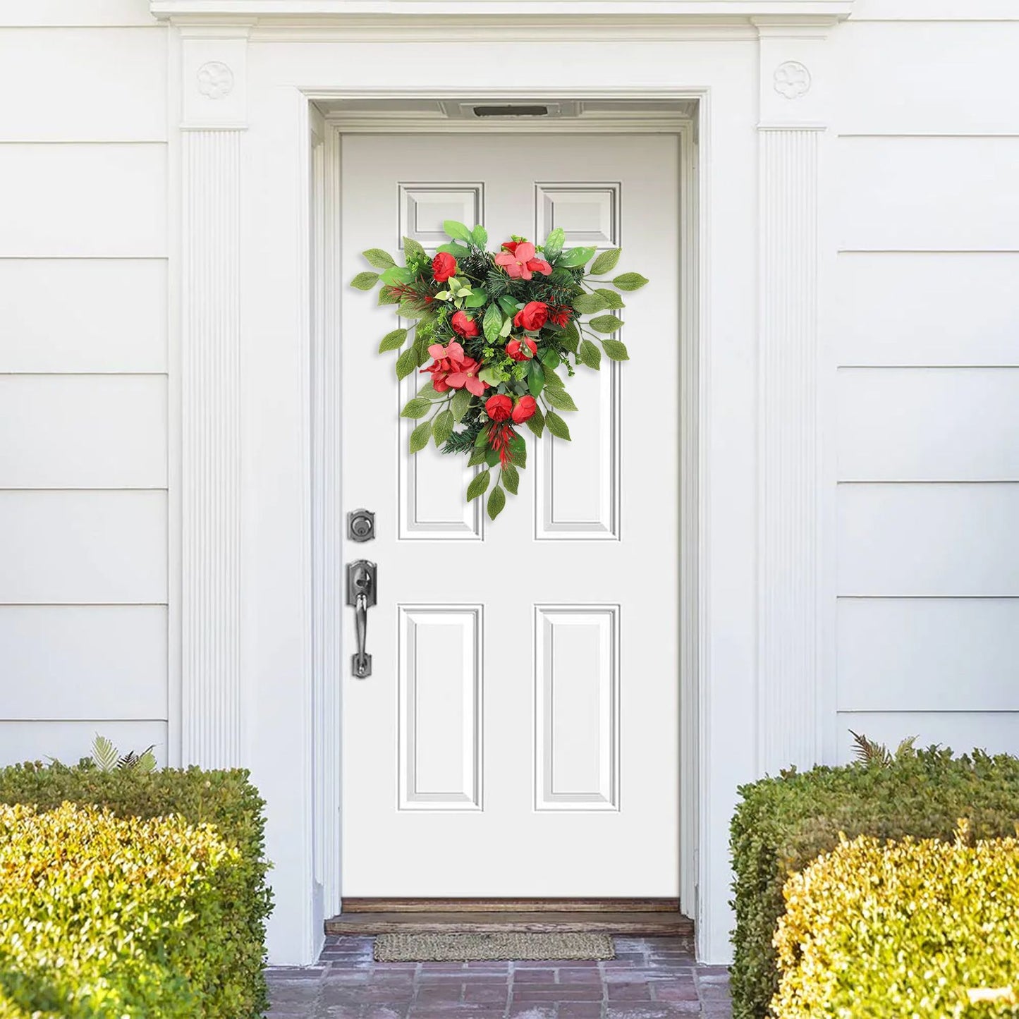 Red Tea Bud Hydrangea Upside down Tree PVC Green Plant Door Hanging Home Decoration V1294-YM221013YA04-0421