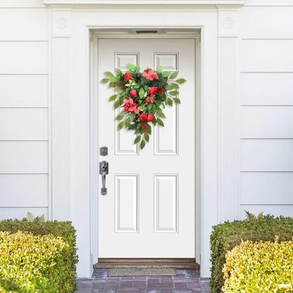 Red Tea Bud Hydrangea Upside down Tree PVC Green Plant Door Hanging Home Decoration V1294-YM221013YA04-0421