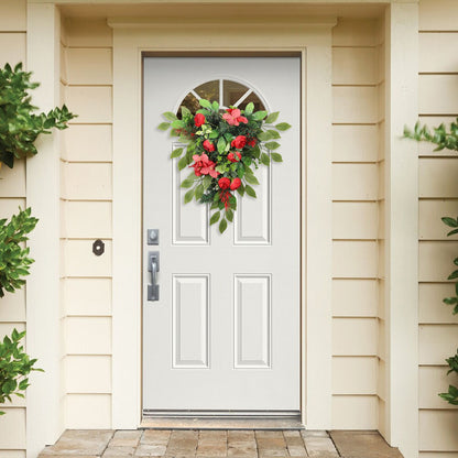 Red Tea Bud Hydrangea Upside down Tree PVC Green Plant Door Hanging Home Decoration V1294-YM221013YA04-0421