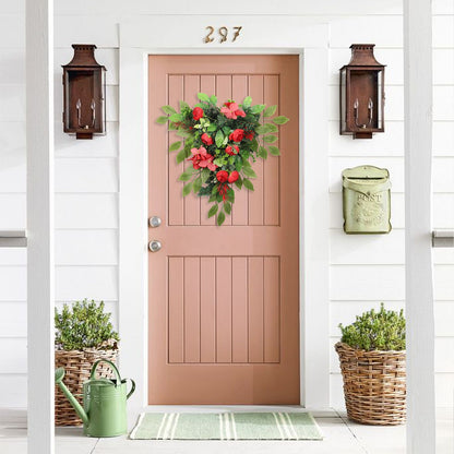 Red Tea Bud Hydrangea Upside down Tree PVC Green Plant Door Hanging Home Decoration V1294-YM221013YA04-0421