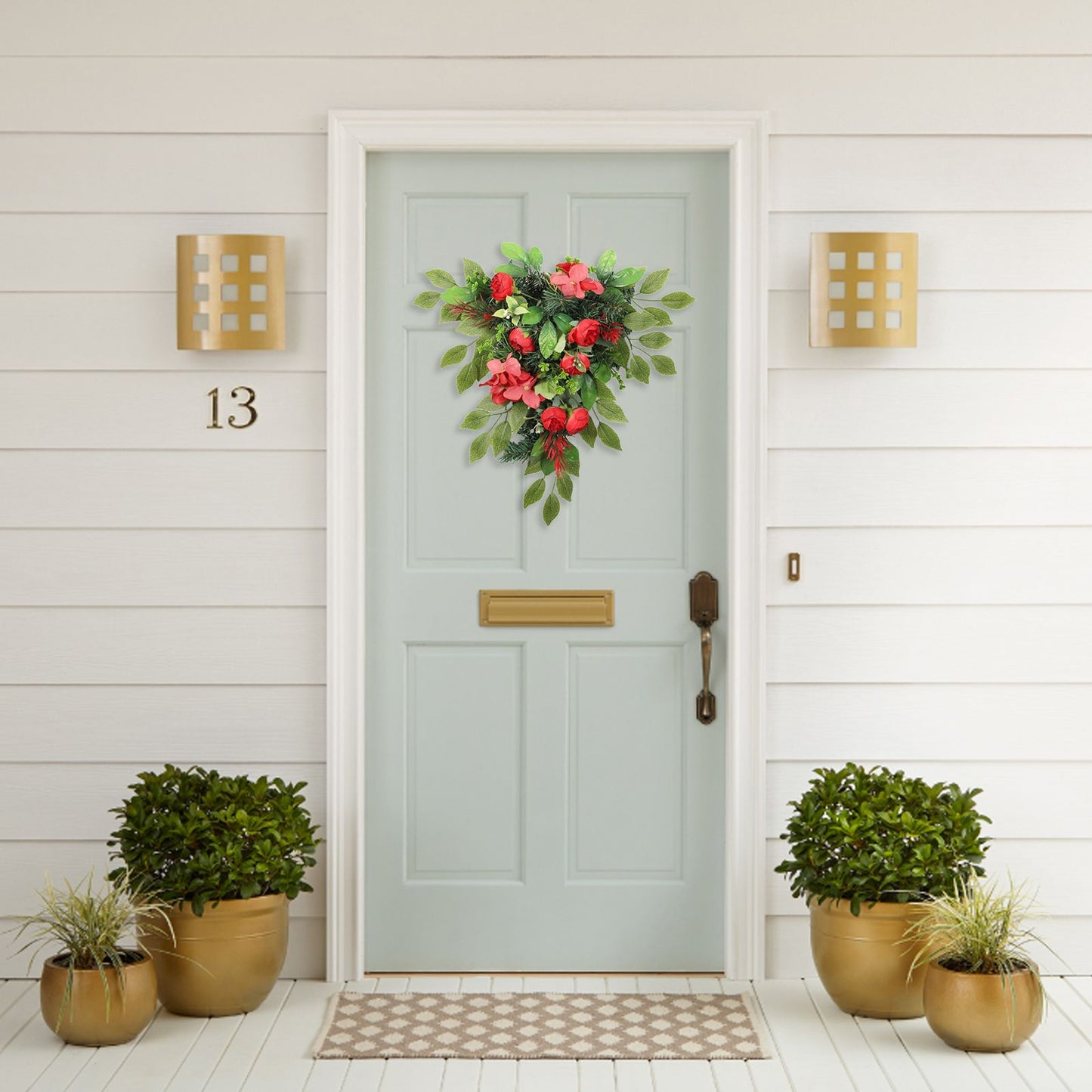 Red Tea Bud Hydrangea Upside down Tree PVC Green Plant Door Hanging Home Decoration V1294-YM221013YA04-0421