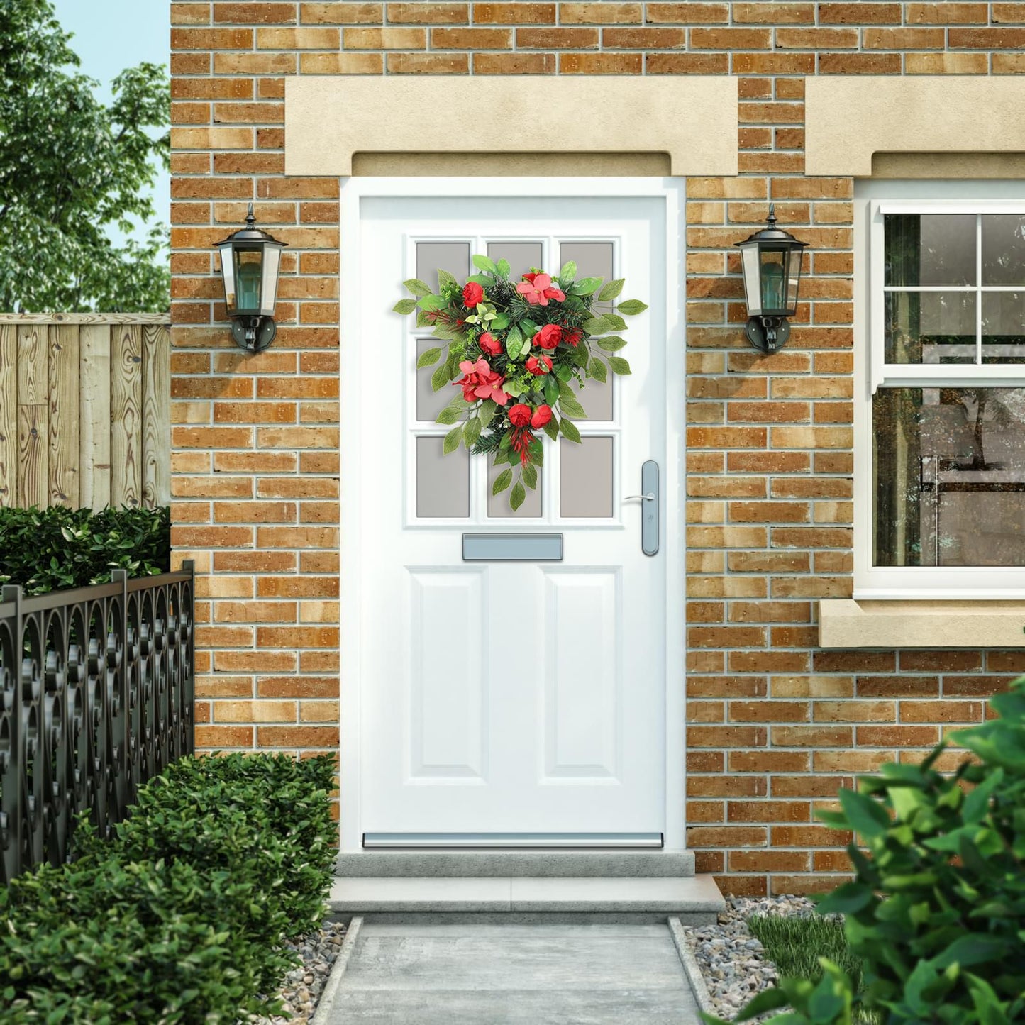Red Tea Bud Hydrangea Upside down Tree PVC Green Plant Door Hanging Home Decoration V1294-YM221013YA04-0421