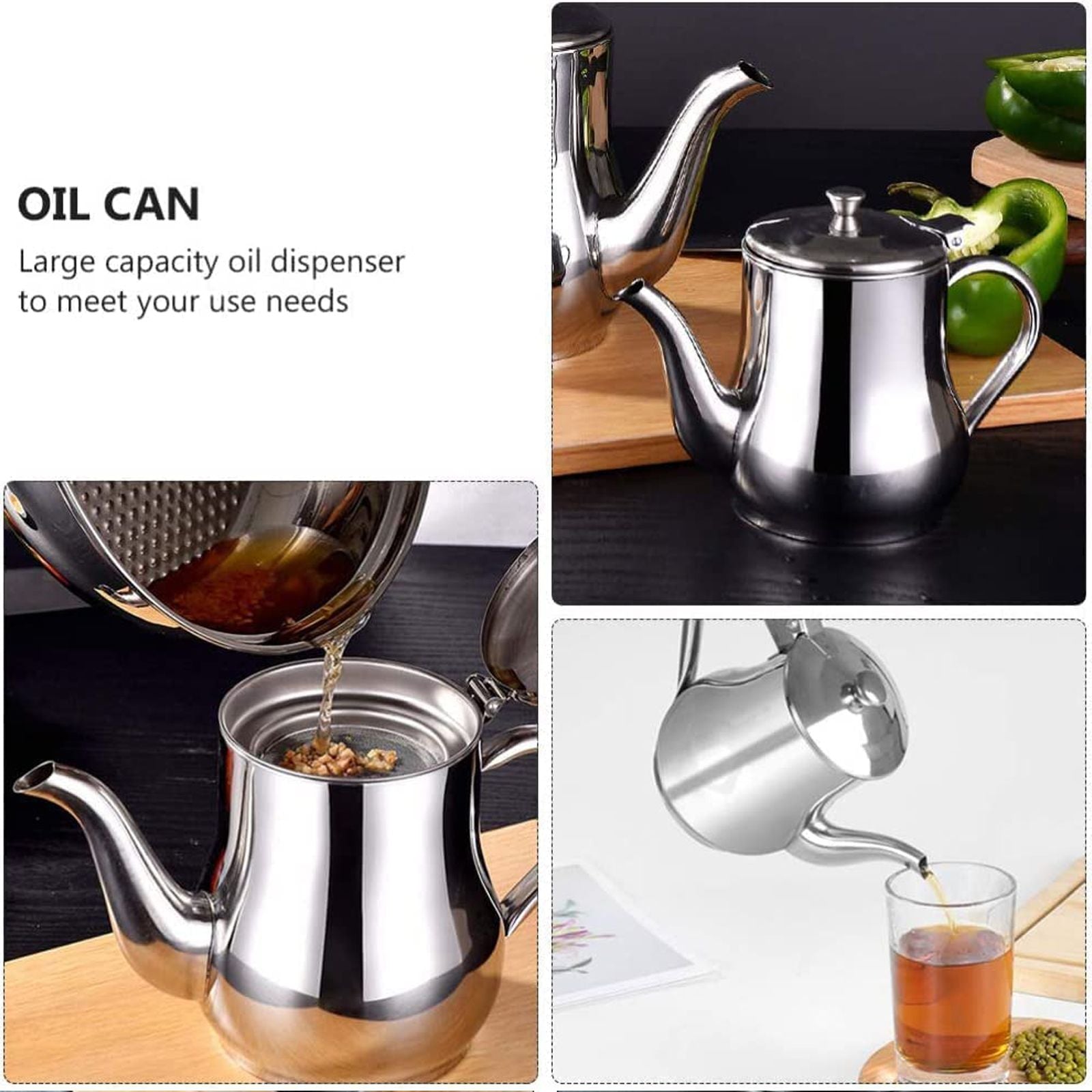 Stainless Steel Lubricator with Filter Screen Oil Strainer Pot Olive Oil Dispenser With Dust Proof Lid V1294-YM221123GW03-2-0421