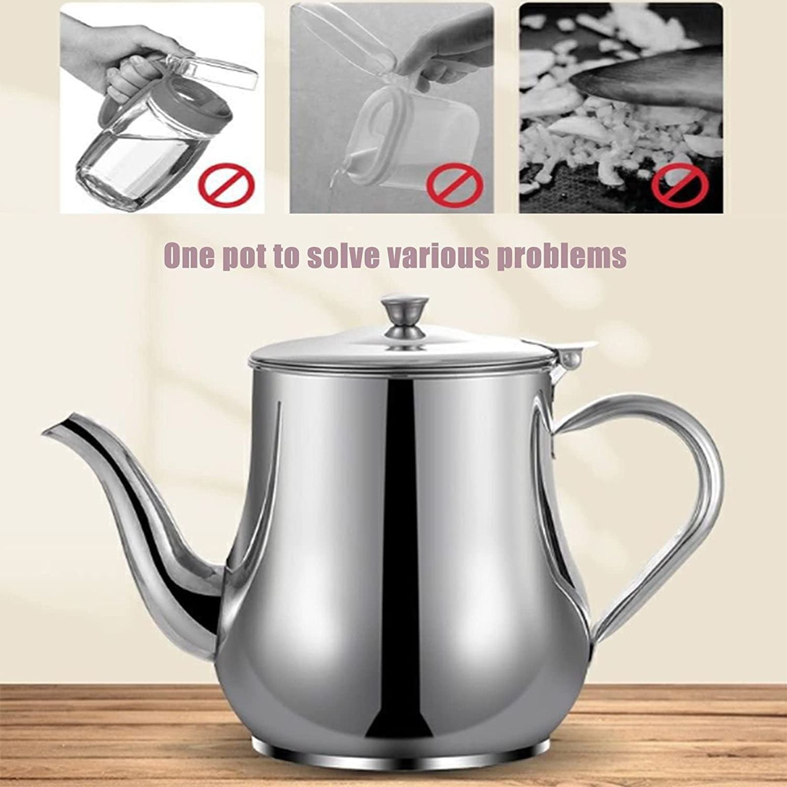 Stainless Steel Lubricator with Filter Screen Oil Strainer Pot Olive Oil Dispenser With Dust Proof Lid V1294-YM221123GW03-2-0421