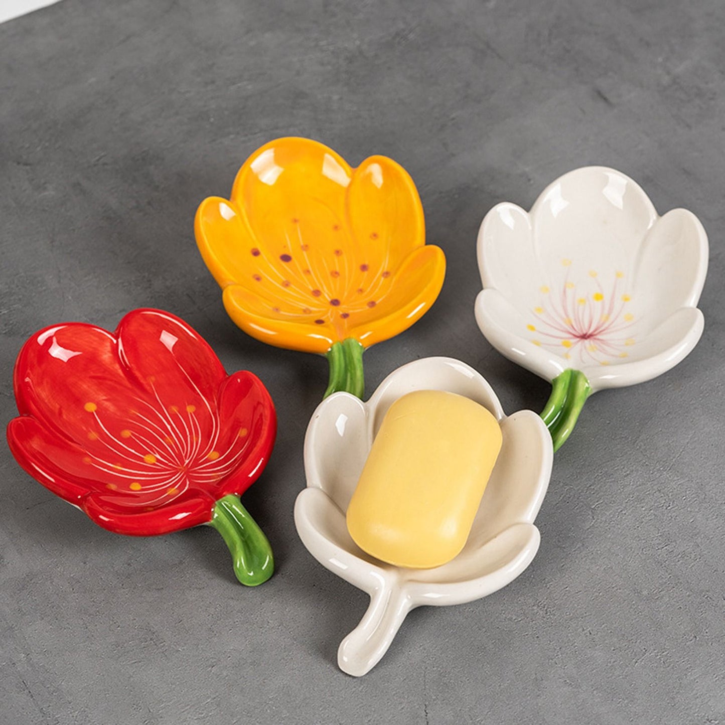 Ceramic Leaf Soap Box Drain Soap Shelf Soap Holder Soap Dish Tray V1294-YM221126HJ04-4-0421