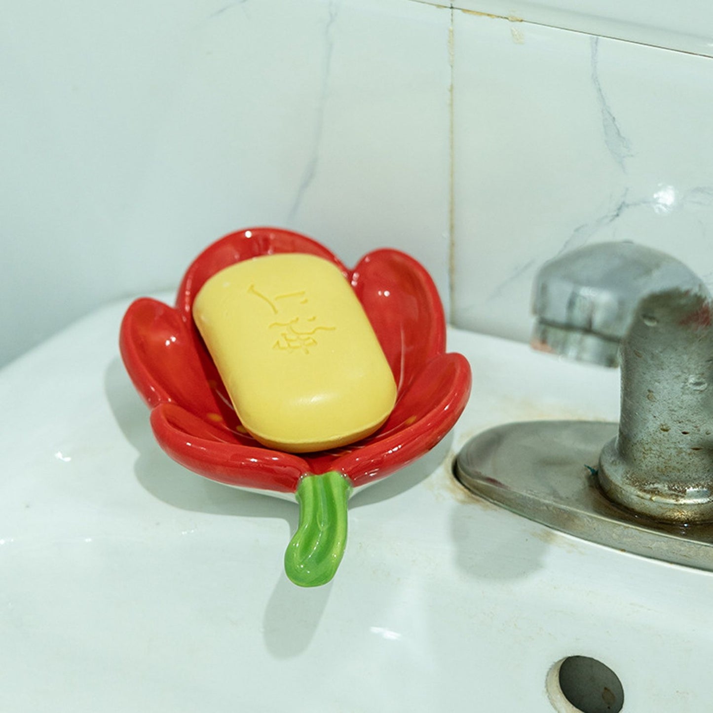 Ceramic Leaf Soap Box Drain Soap Shelf Soap Holder Soap Dish Tray V1294-YM221126HJ04-4-0421