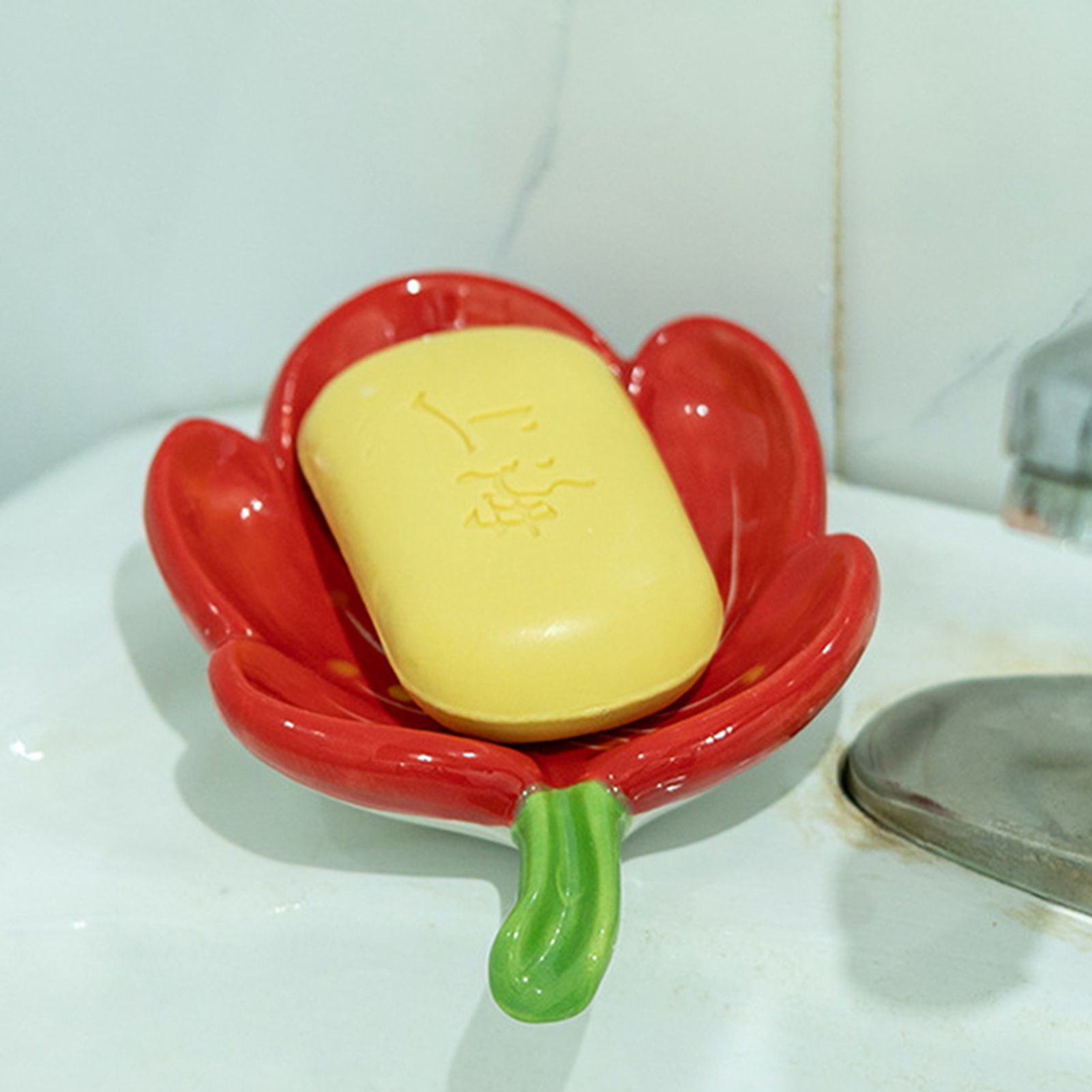 Ceramic Leaf Soap Box Drain Soap Shelf Soap Holder Soap Dish Tray V1294-YM221126HJ04-4-0421