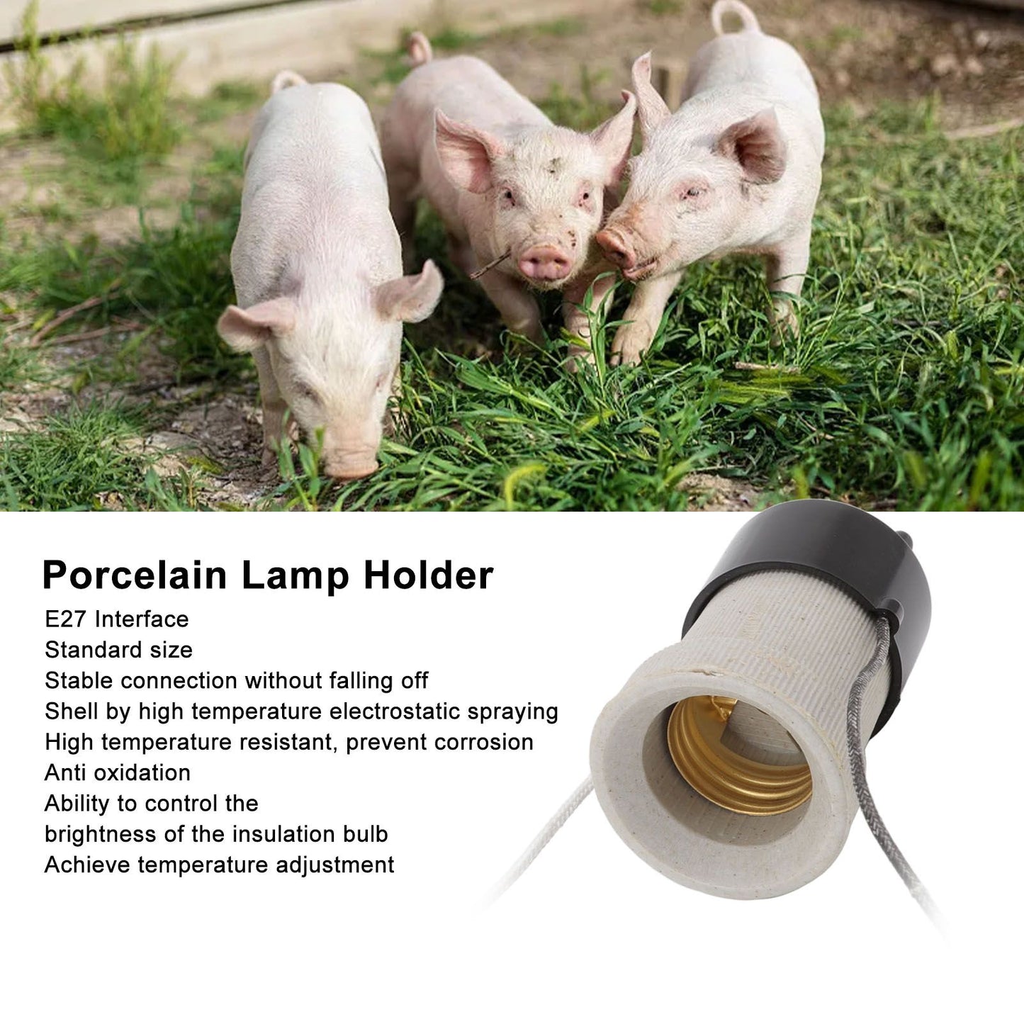 E27 Porcelain Lamp Holder Waterproof 2 Levels Adjustable Temp Heat Insulation Small Tee Heat Light Socket V1294-YM3111220248311-0421