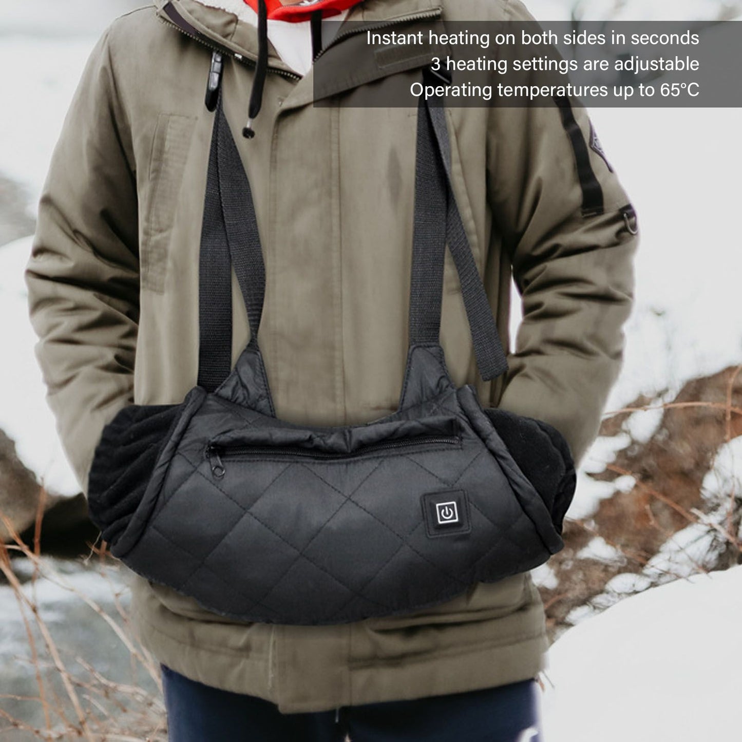 Electric Hand Warming Muff Temperature Controllable Waterproof Quilted Cotton Heated Hand Pouch for Winter V1294-YM3111220254411-0421