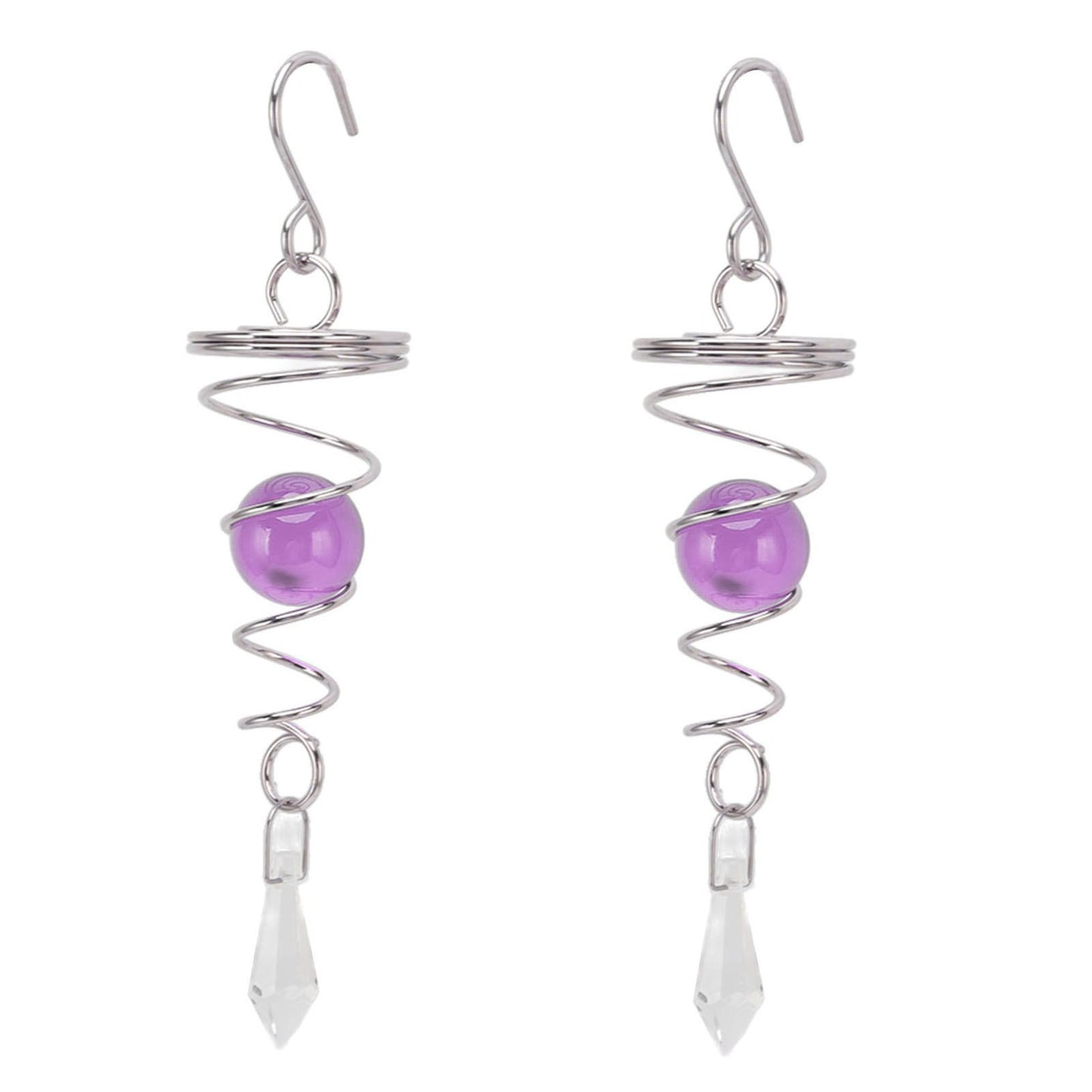 2Pcs Gazing Ball Spiral Tail Wind Spinner Stabilizer Stainless Steel Spiral Wind Chimes for Outside Purple V1294-YM3111220255511-0421