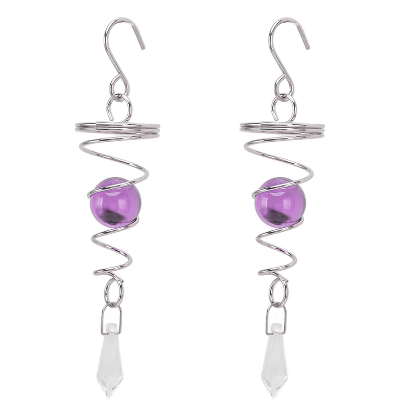 2Pcs Gazing Ball Spiral Tail Wind Spinner Stabilizer Stainless Steel Spiral Wind Chimes for Outside Purple V1294-YM3111220255511-0421