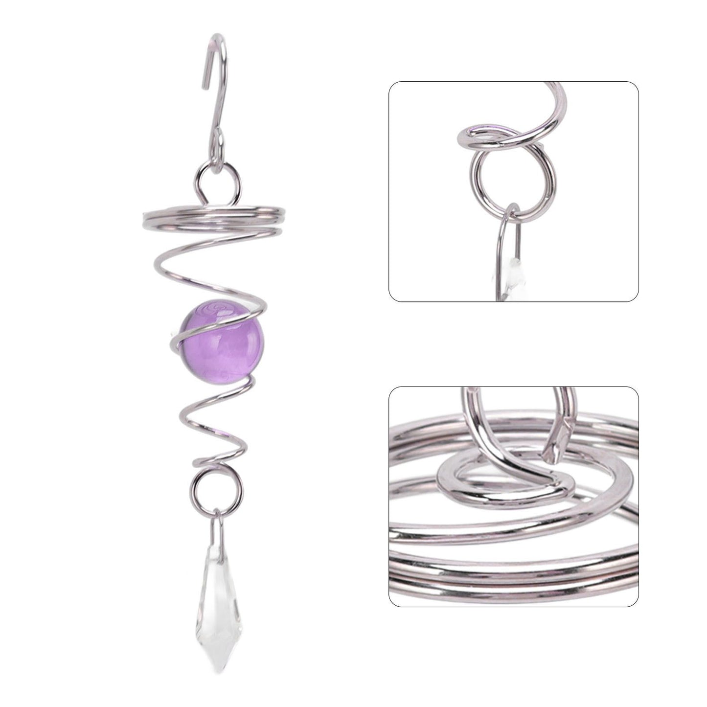 2Pcs Gazing Ball Spiral Tail Wind Spinner Stabilizer Stainless Steel Spiral Wind Chimes for Outside Purple V1294-YM3111220255511-0421