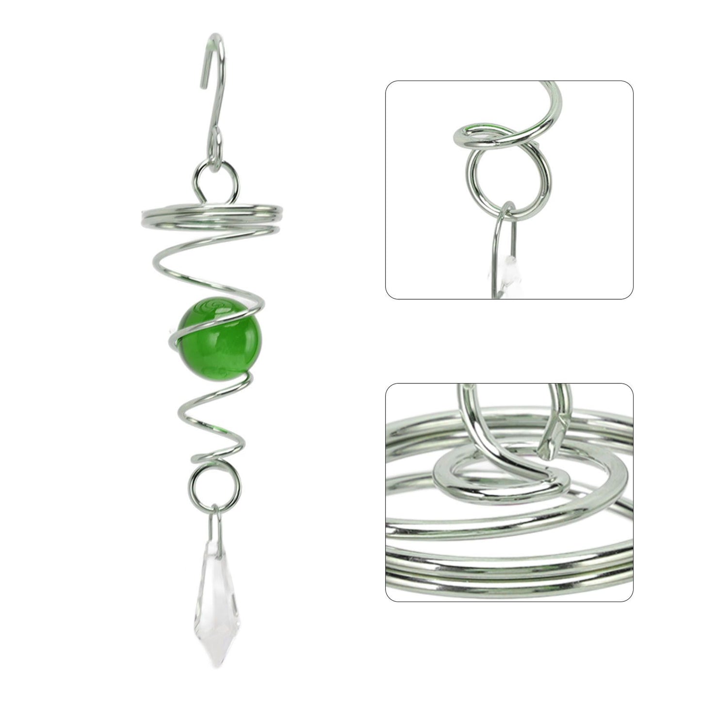 2Pcs Gazing Ball Spiral Tail Wind Spinner Stabilizer Stainless Steel Spiral Wind Chimes for Outside Green V1294-YM3111220255512-0421