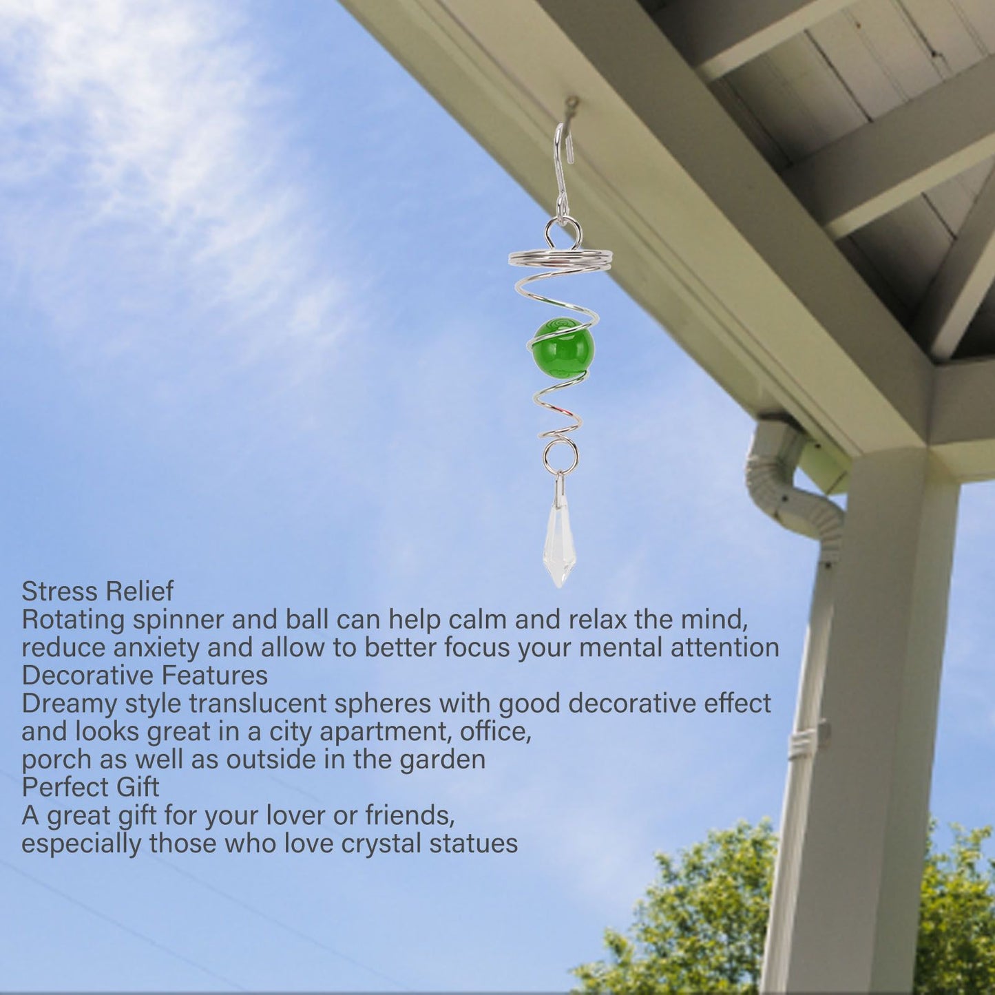 2Pcs Gazing Ball Spiral Tail Wind Spinner Stabilizer Stainless Steel Spiral Wind Chimes for Outside Green V1294-YM3111220255512-0421